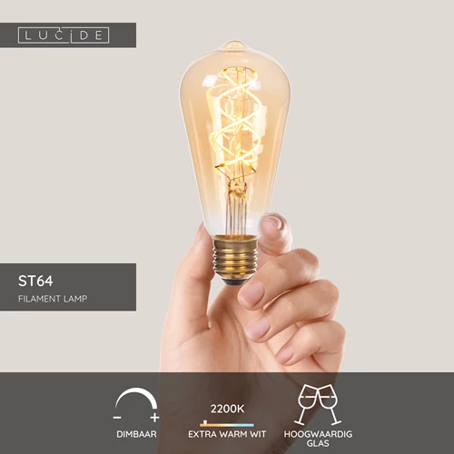 Lucide ST64 - Filament lamp - Ø 6,4 cm - LED 3 StepDim (Memory) - E27 - 1x4,9W 2200K - Amber - USP